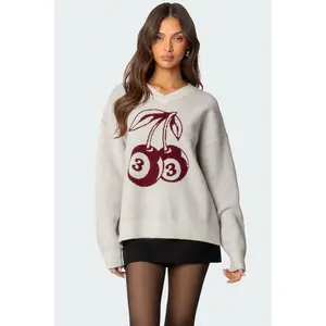 Cherry 3 Oversized V Neck Sweater