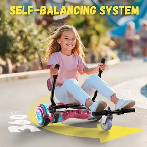 SISIGAD Hoverboard with Seat Attachment, 6.5'' Self Balancing Go-Kart, Bluetooth, LED Lights, Star Purple Scooter with Seat Attachment Combo - Control, Fun, Stability, Safety