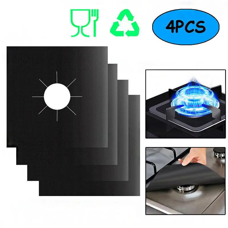 4 Piece Gas Stove Protector Cooker Lid Liner Cleaning Pad For Kitchen Cookware Accessories Pieces Reusable Boiler Hood Protectiv Stove Top Protectors