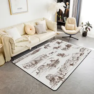 Western Decorative Area Rug,White and Black Cowboy Cow Living Room Rugs,Cowboy Decorative Carpet,Desert Cactus Non-slip Indoor Floor Mat