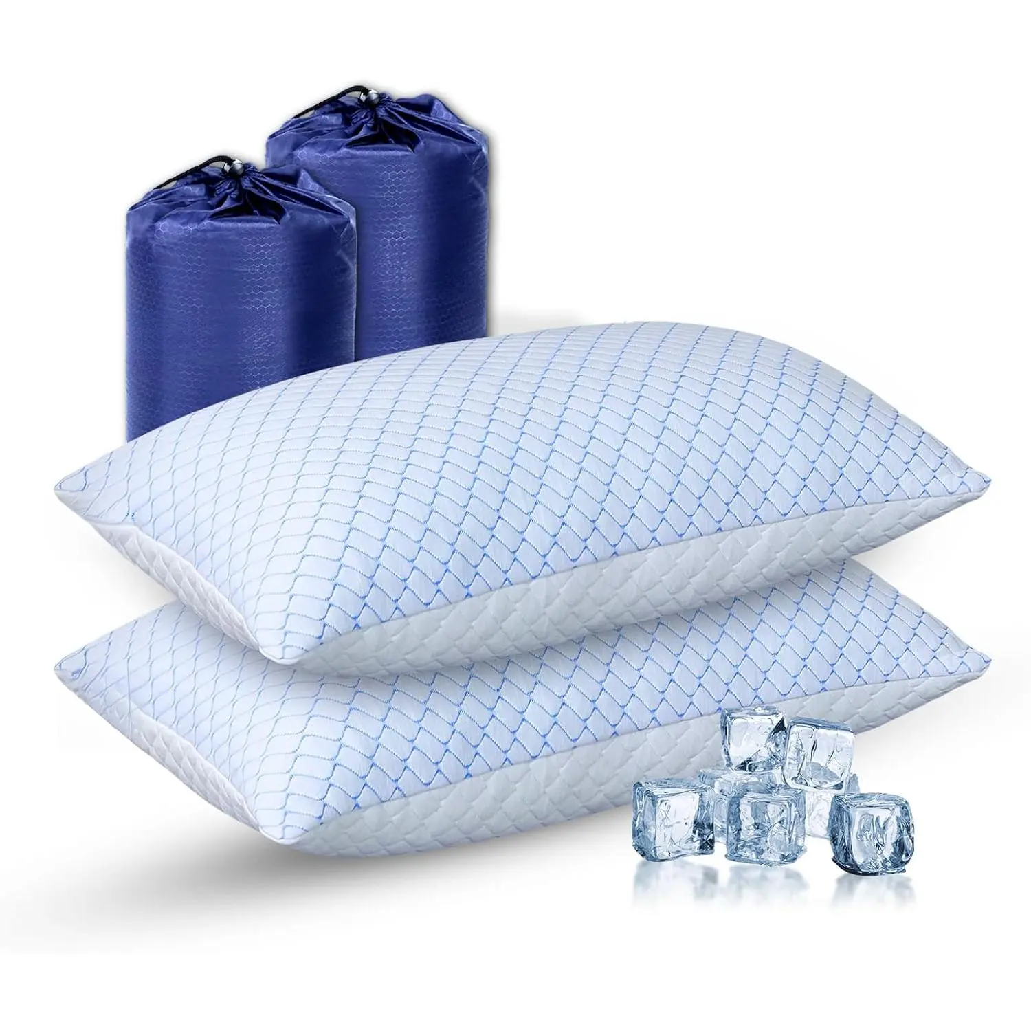 Travel Pillow - Large 2 Pack Compressible Camping Pillow for Sleeping - Shredded Memory Foam with 2 Storage Bags - Supportive for Adults, Kids, Outdoor, Backpacking, Hiking Gear