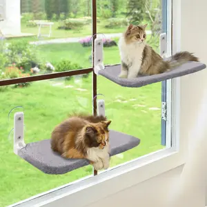 Cat Window Perch, Foldable Cat Hammock Bed for Window with Frame and Reversible Cover, Window Resting Seat for Indoor Cats