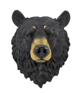 Large 16 Inch Big Black Bear Head Bust Realistic Poly-Resin Wall Hanging Statue