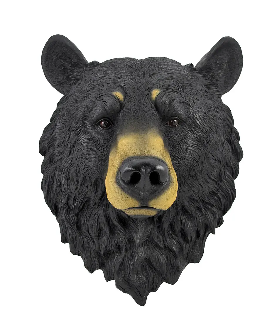 Large 16 Inch Big Black Bear Head Bust Realistic Poly-Resin Wall Hanging Statue