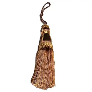 Elegant 6" (15cm) Key Tassel, Loop Accented with Rosette and Tassels Tan Antique Gold Beige Gold, Dark Gold,) Individually Sold