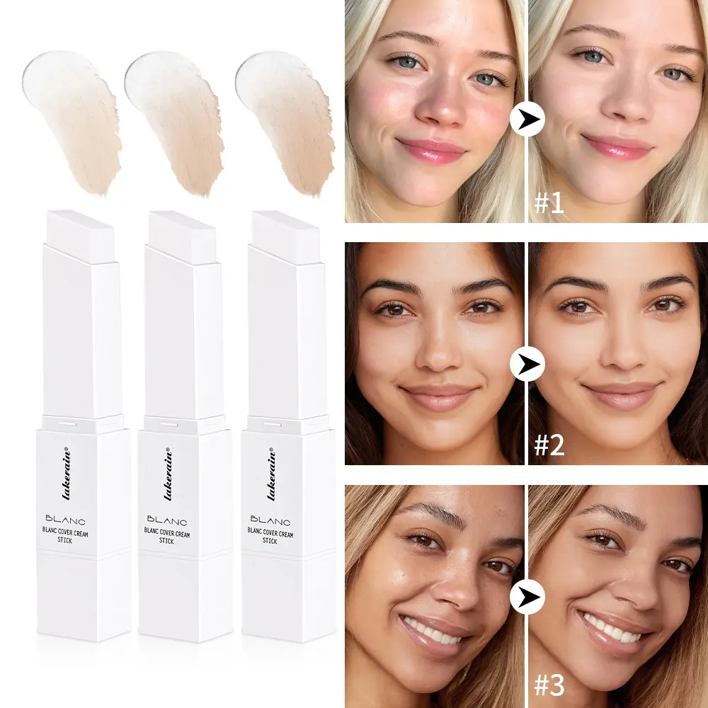 Lakerain Blanc Color-Changing Foundation Stick, Dual-Ended Matte Concealer, Base Makeup with Brush, Flawless Base Foundation, Long Wear Foundation, Waterproof&Sweatproof, Buildable Coverage(Medium/ Full) 5 Shades, Buildable Natural Finish