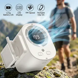 Portable Waist Fan with 199 Speeds, 300g Lightweight Clip-On Personal Fan, Rechargeable Hands-Free Cooling Fan with LED Digital Display & Flashlight, Ultra Slim Waist Clip Fan for Outdoor Work, Travel, Gardening & Hot Flashes