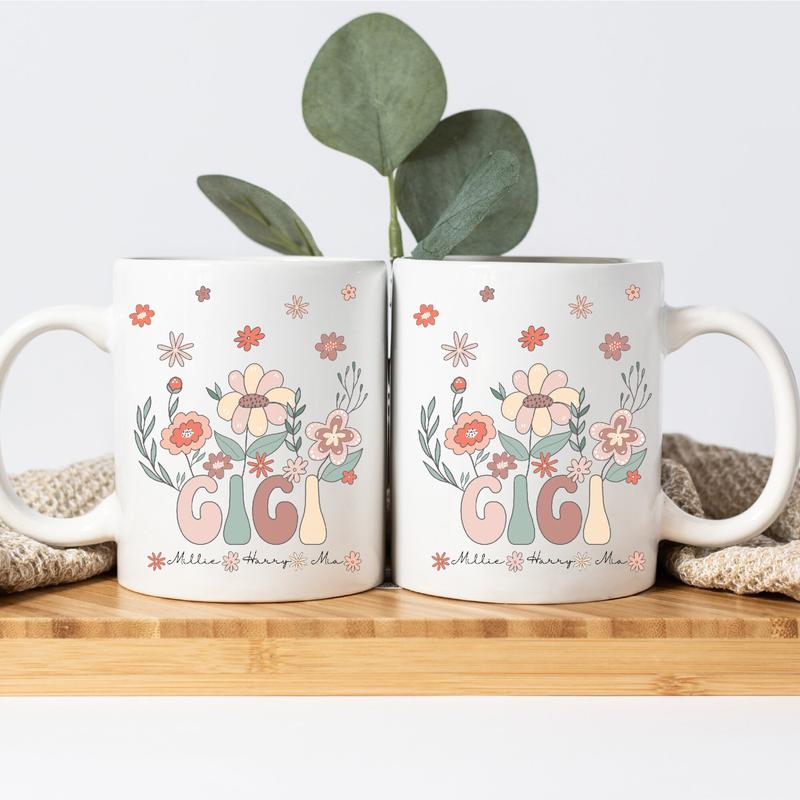 Personalized Gigi Mug With Grandkids Names Custom Gigi Mug New Gigi Gift Great Gigi Gift Gigi Christmas Birthday Gigi Floral Name Mug