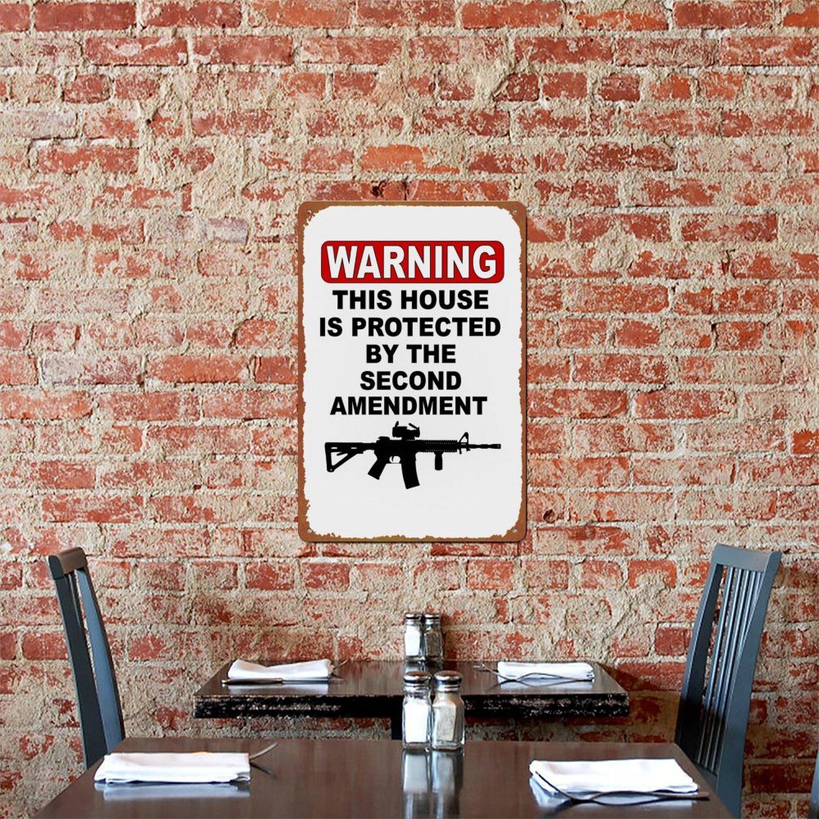 8x12 Inch Home Security Warning Sign, "Protected By The Second Amendment" Patriotic Metal Wall Art For Porch