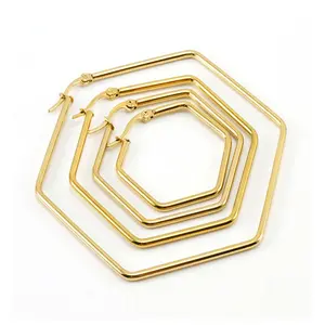 VEVE Popular Titanium Steel Atmospheric Ear Jewelry Hexagonal Bar Coil Earrings For Women