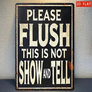 Vintage Metal Please Flush Sign - 8x12 Inch Rustic Bathroom Wall Decor, Distressed Iron Retro Toilet Sign, Funny Bathroom Art for Home, Rustic Design