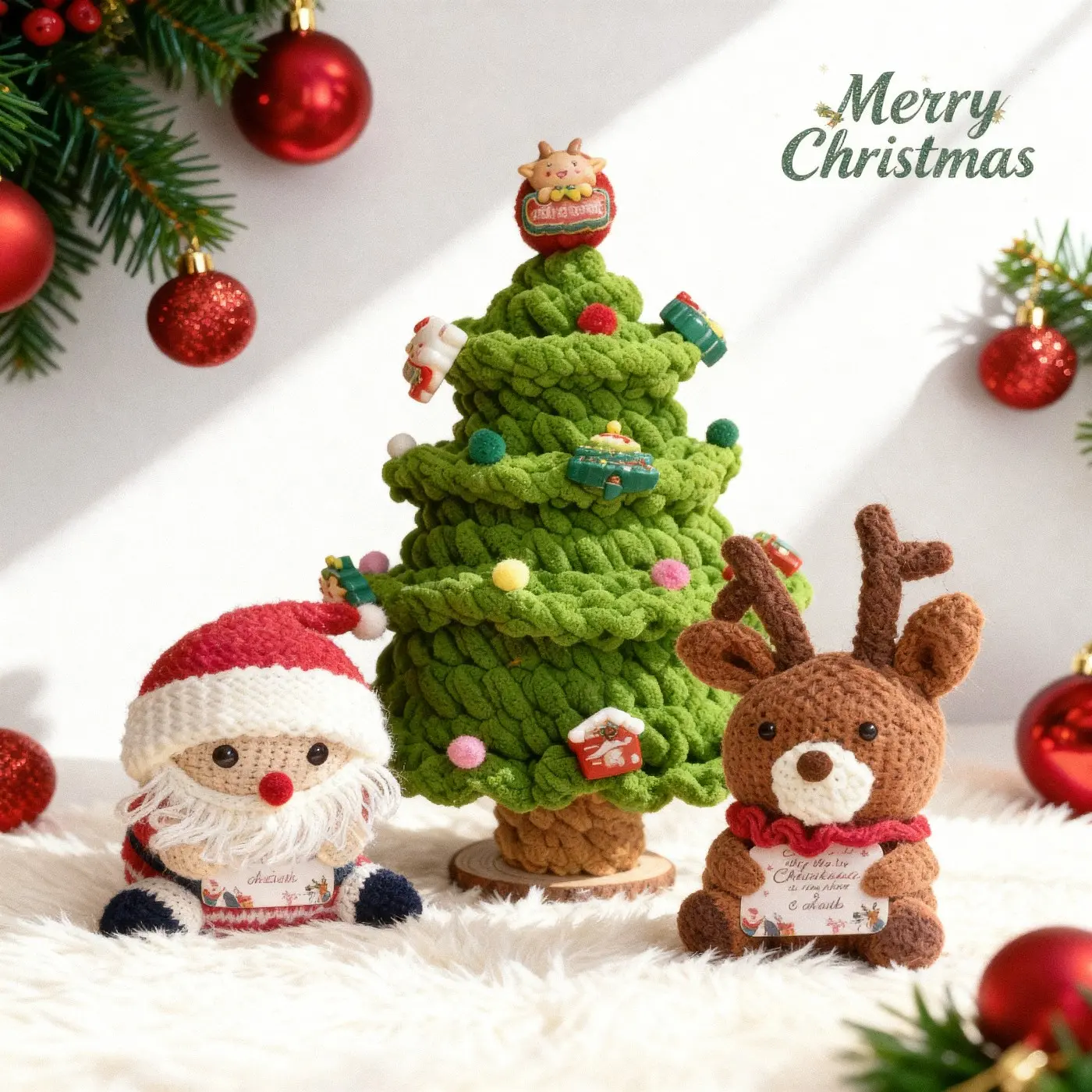 Christmas Doll 3-Piece Set (Christmas Tree + Santa Claus + Reindeer) - Christmas Atmosphere Set, Desktop Decoration, Kids' Doll