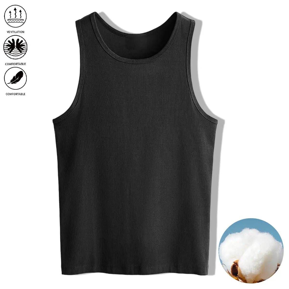 Men’s Athletic Plain Snug Fit Fine Ribbed 92% Cotton-8% Spandex Stretch Tank Top, Sleeveless Cotton Blend Boxing Workout Undershirt