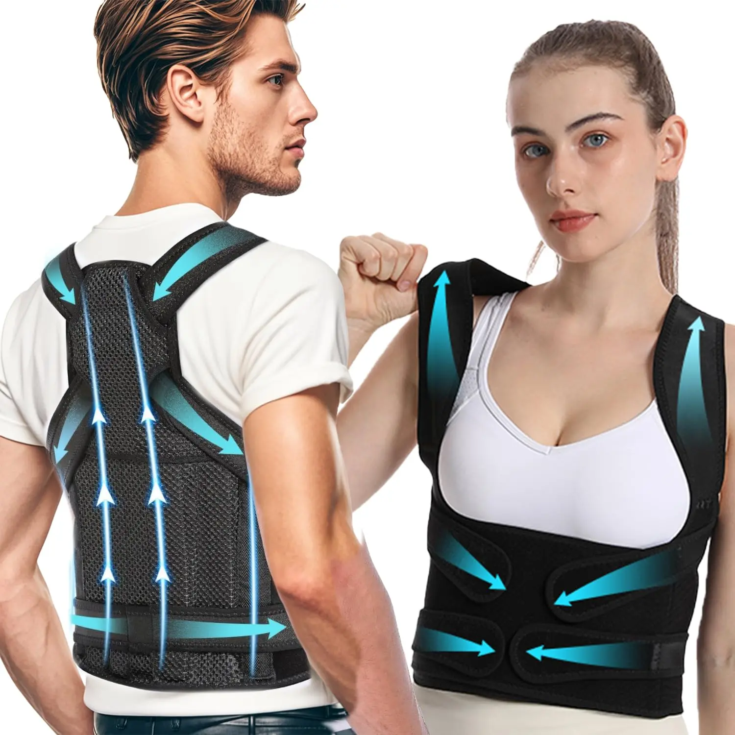 Back Brace Posture Corrector - Adjustable for Women & Men - Scoliosis & Hunchback Correction - Pain Relief Healthcare Support Black Tool Spine Align Accessories Waist Training Belt