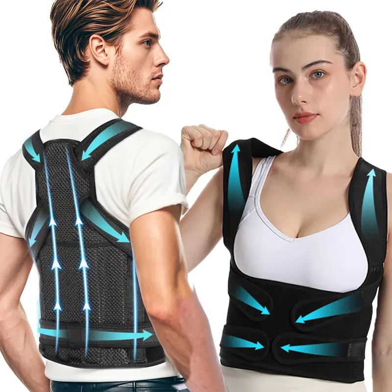 Back Brace Posture Corrector - Adjustable for Women & Men - Scoliosis & Hunchback Correction - Pain Relief Healthcare Support Black Tool
