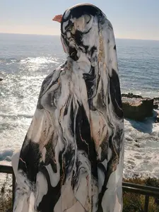 Luxury Gold Marble Tie-Dye Scarf, 80x180cm Slim-Fit Hijab Shawl, Elegant Lightweight Accessory for Commute & Travel