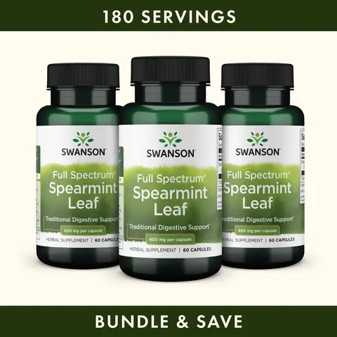 Swanson Full Spectrum Spearmint Leaf 400 mg 180 Capsules (3-Pack) Organic Natural Supplement Herbal Healthcare Digestive Support