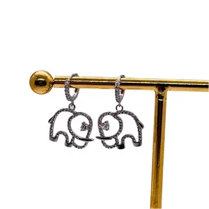 Rhodium-plated l Elephant Dangle Earrings l Crystal Accents l Lucky Charm Design