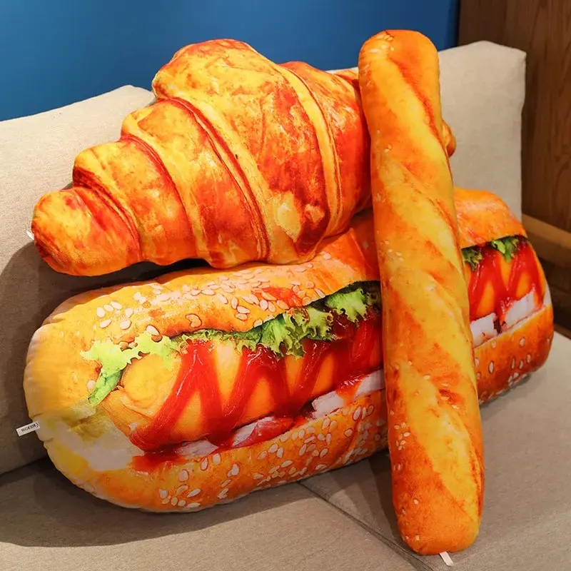 Multiple Styles Simulated Bread Plush Toy French Bread Plush Pillow Stuffed Baguette Croissant Hotdog Sleeping Companion Cushion