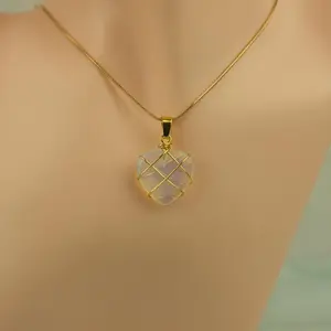 Wire Wrapped Moonstone Heart Necklace: Copper Charm Pendant