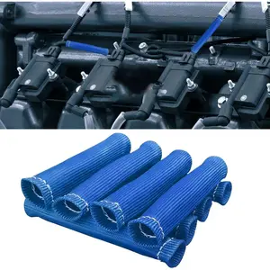 8PCS Spark Plug Wire Heat Shield Sleeve, 1500 °   Spark Plug Wire Cover Wrap for SBC BBC 350 454, 6 Inch Spark Plug Boot Protector Sleeve, Universal Sleeve Cover Replacement for Most Cars (Blue)