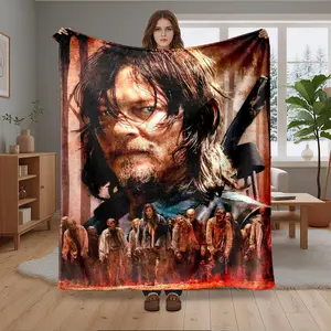 1pc The Walking Dead Daryl Dixon & Zombies Flannel Blanket for Sofa, Bed, Office, Travel, Camping, Dorm Room, Super Soft Warm Cozy Microfiber Throw for Fan Gifts.