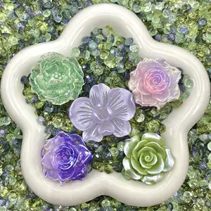 Meadow Dreams - Rose Rose Mix - Floral Resin Cabochon Mix with Rhinestones – Assorted Flower Resin Charms for Whipped Cream Glue, Resin Art & Mirror Decoration