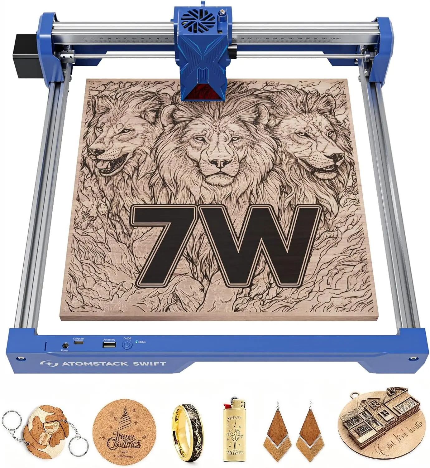 ATOMSTACK Swift 7W Laser Engraver, Swift 7W Laser Cutter, High-Precision Laser Cutting And Engraving Machine, 0.06mm High Accuracy Laser Engraving Machine for Wood and Metal, Dark Acrylic, Glass, Leather Blue