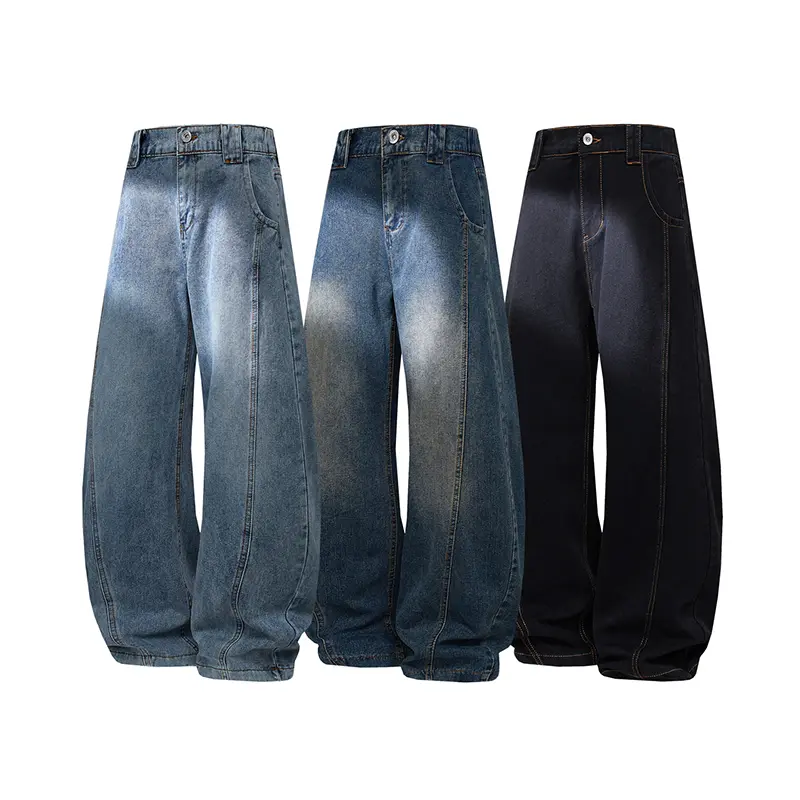 Men's Vintage Distressed Wide Leg Jeans, Loose Fit Paint Splatter Denim Pants, Y2K Streetwear Baggy Jeans with Pockets