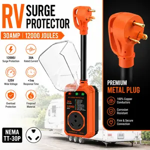 RV Surge Protector - 30A-12000J/50A-18000J Smart Circuit Analyzer, Waterproof Power Guard with USB Port Socket for RV Owners, Travel Trailers