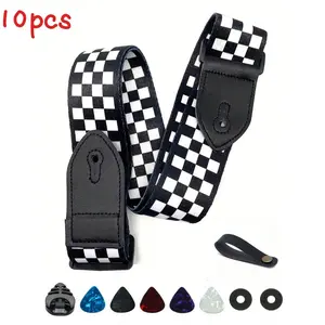 Guitar Shoulder Strap, 10pcs/set Adjustable Guitar Shoulder Strap with Guitar Picks & Holder, Music Accessories for Guitar, Electric Guitar, Bass