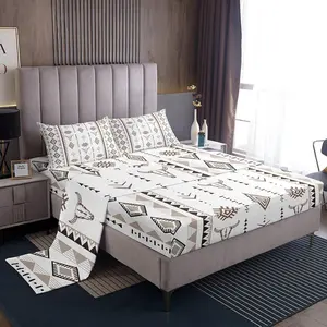 Feelyou Bohemian Aztec Bed Sheet Set - Southwestern Native Geometric, Farmhouse Bedding with Western Bull Skull Flat & Fitted Sheets, Room Decor for Men's Bedrooms, Bedroom Decor Ideas