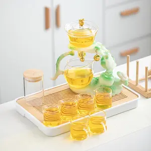 Creative Shaped Tea Set, 1 Set Including Tea Stand & Gaiwan & Teapot, Semi-automatic Glass Tea Set for Home Office Restaurant Use