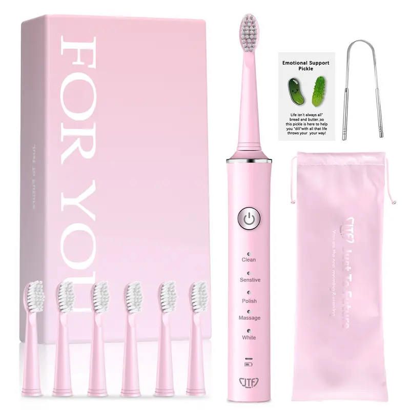 JTF Sonic Electric Toothbrush for Adults, Rechargeable Toothbrushes with 8 Brush Heads and Stand for Travel, 5 Modes and 2 Auto Smart Timer