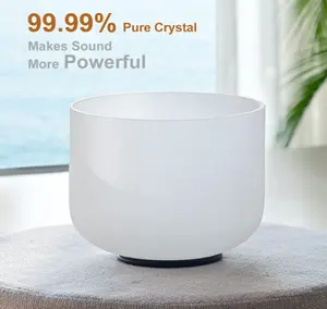 Frosted Quartz Crystal Singing Bowl 8-Inch 440Hz F Note for Heart Chakra Alignment with Wooden Mallet for Harmonious Sound Experience 99.99% Pure Crystal Makes Sound More Powerful
