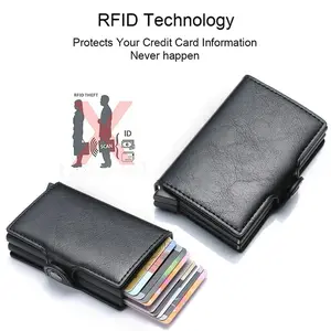 Anti-theft Rfid Wallets Men Metal Credit Card Holder PU Leather Wallet Aluminum Box Male Purse Bag Small Cardholder Case for Man