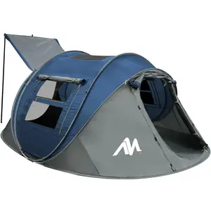 4 Person  Up Tents for Camping -    Family Tents with Skylight & Removable Rainfly, Upgraded Large Size with 2 Doors -Automatic Easy Setup Beach Tent with Poles