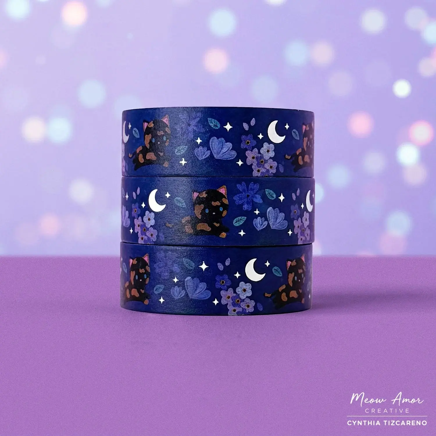 Floral Tortie Cat Holo Foil Washi Tape