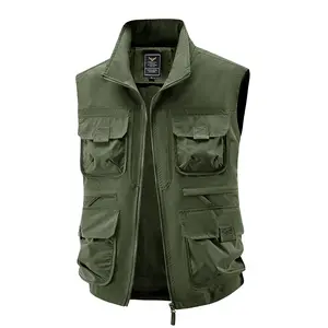 Men's Outdoor Workwear Multi-Pocket Fishing Vest Hunting Travel Waistcoat Camera Work Vest, Stand Collar Breathable Quick-Dry Zipper Sleeveless Gilet, Stylish Men's Camping Shirt Spring Autumn Outdoor Apparel