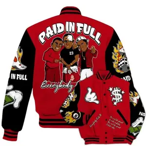 Varsity jacket to match Bred Velvet 11s — funny “Everybody Paid In Full” graphic all-over print baseball jacket, Unisex Varsity Baseball Jacket, Casual Sport Streetwear Coat