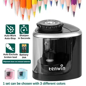 1PC Tenwin Electric Auto Pencil Sharpener Safe Student Helical Steel Blade Sharpener for Artists Kids Adults Colored Pencils Office School Supplies