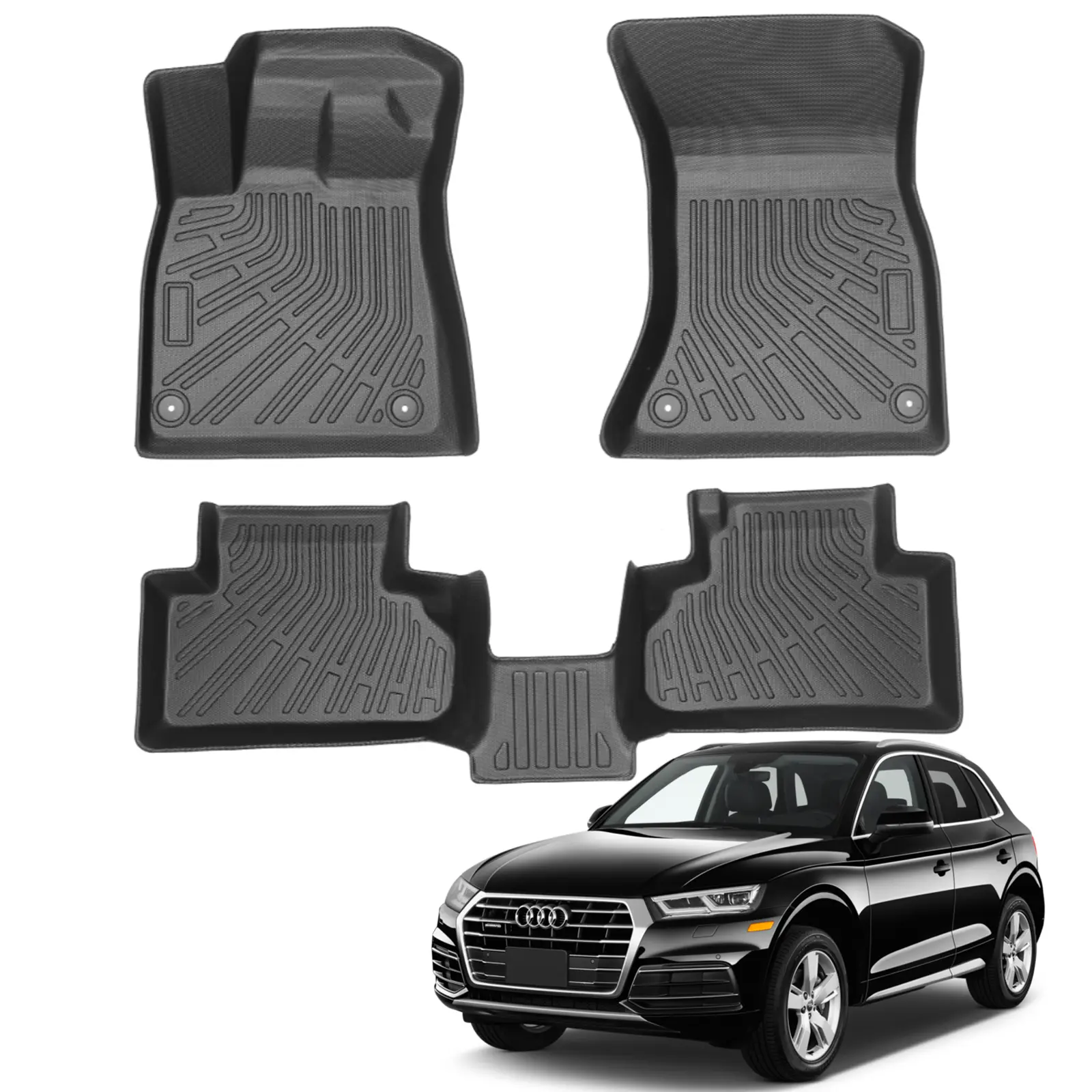 Canvcle Floor Mats & Car Mat for Audi Q5, SQ5 2018-2025 (Including Sportback, Excluding Q5 PHEV Models) - Heavy-Duty TPE, Odorless, All-Weather Protection, Anti-Slip Grooves, Waterproof, Easy to Clean, Mat Floor Mats