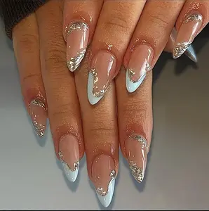 SHIP FAST/Icy Glam Press On Nails/Handmade Gel Nails Medium Almond/Glue On Nails/Summer Nails/Birthday Wedding Prom Faux Nails/Gift for Her