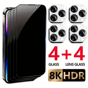 8 in 1 Phone Lens Protector & Privacy Screen Protector, Full Coverage Phone Screen Protective Film, Phone Accessories Compatible with iPhone 11 12 13 14 15, Cases, Privacy Covers