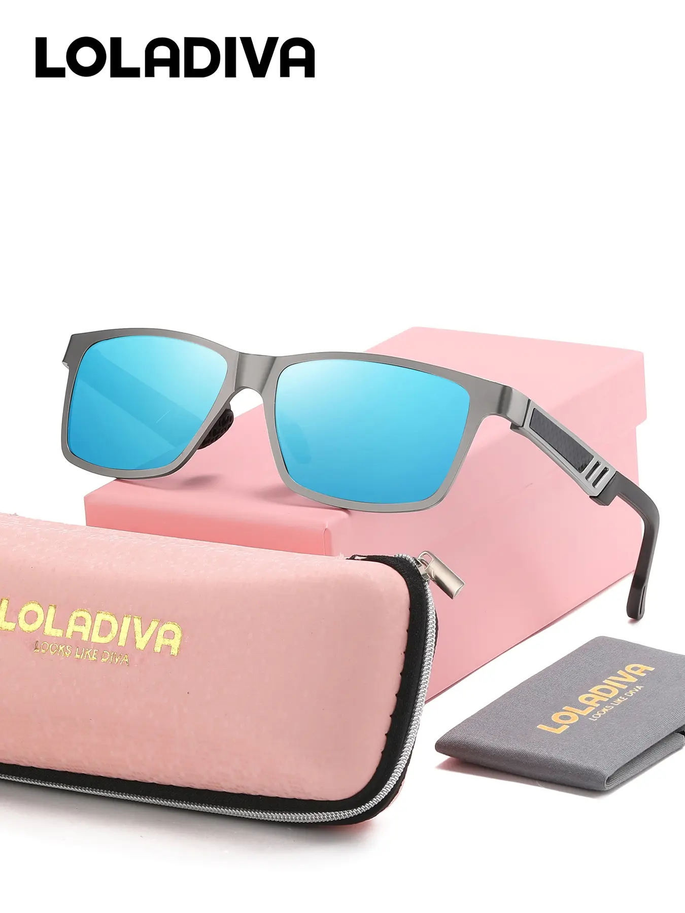 LOLADIVA Unisex Casual Full Frame Sunglasses Square Frame Polarized Sunglasses UV400