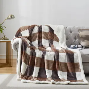 Sherpa Blanket Twin Plaid Thick Bed Blanket, 60"*80" Super Soft Flannel Fuzzy Fleece Reversible Velvet Plush Warm Blanket for Couch (Beige Check, 60"*80")
