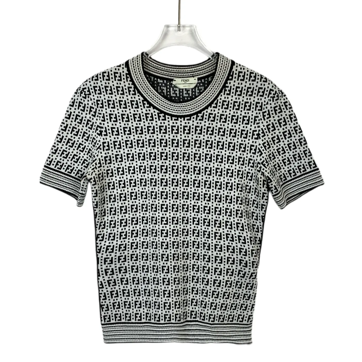 RDLT- Fendi Black White Logo Monogram Knit Crewneck Short Sleeve Top Size 40