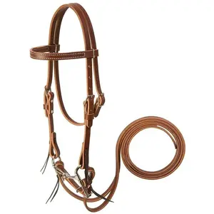 Weaver Leather Mini Horse Sunset Harness Leather Bridle Set - 3-1/2" Bit, 1/2" x 5' Reins, Wheat Stitching