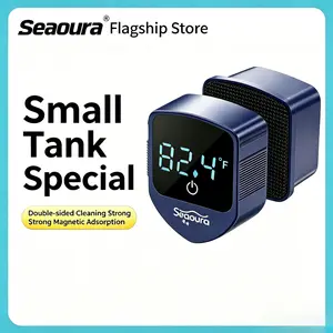 SEAOURA 2-in-1 Aquarium Magnetic Cleaner with Digital Aquariums Thermometer Fish Mini Magnets Brush only for Glass Tank Tiny Magnet Floating Cleaning Tool for 1-30 Gallons  Aquarium Algae Elimination & Cleaning aquarium accessories Aesthetics Maintain tik