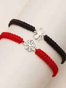 2-Pack Spider Charm String Bracelets for Couples - Simple Fashion Style, Adjustable Hand-Woven Plastic Rope, No Mosaic Material - Creative Personalized Gift Accessory
